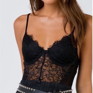 Princess Polly Black Lace Sexy Bodysuit
